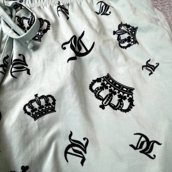 Juicy Couture Pajamas Gray Top Blue Pants All-Over Logo Crown M - Picture 2 of 6